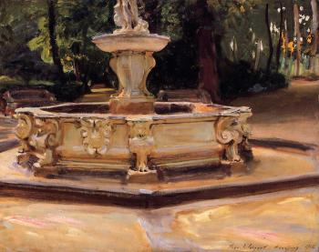 John Singer Sargent : A Marble fountain at Aranjuez, Spain
